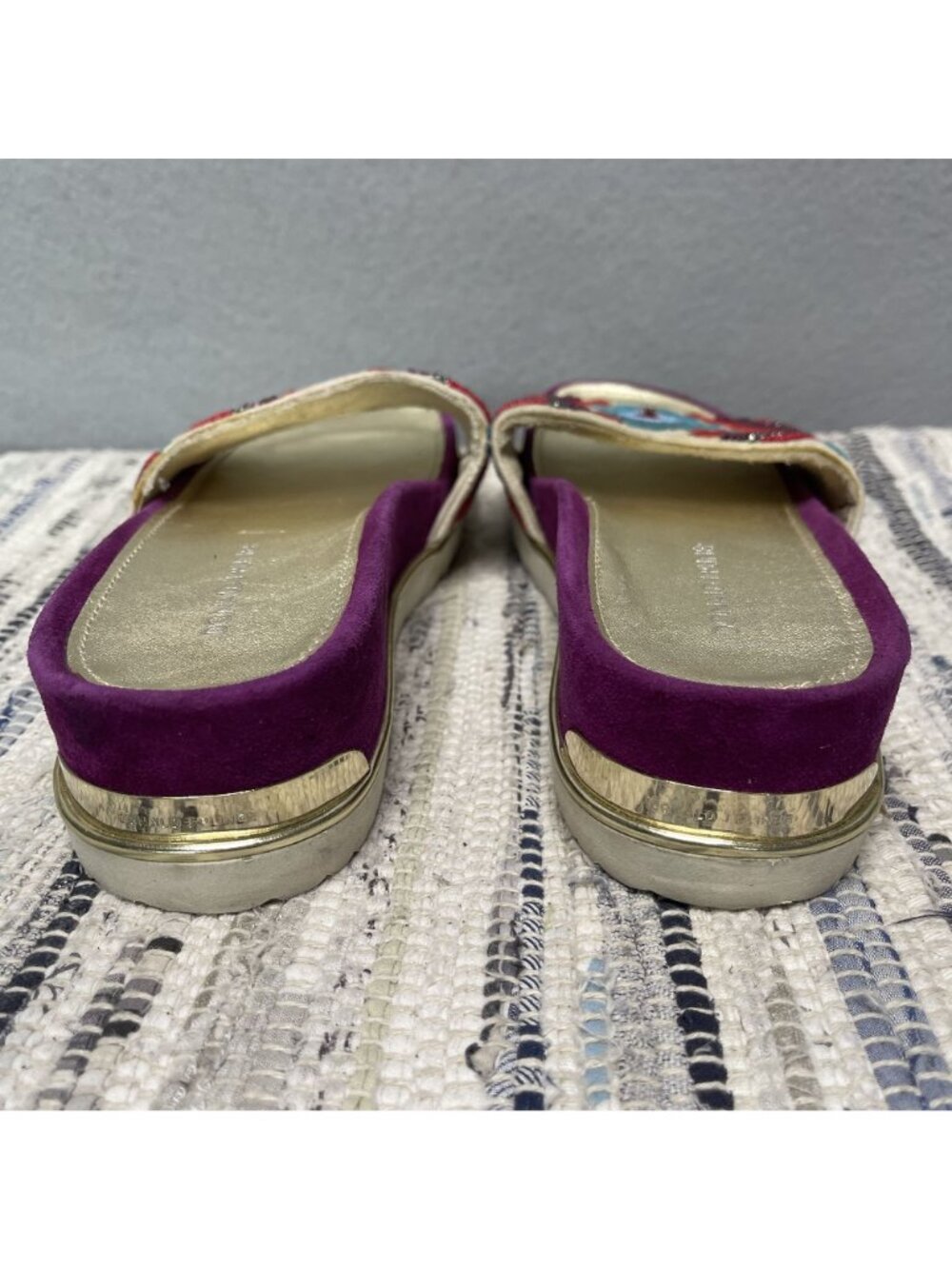 Donald Pliner Womens Purple & Gold Embellished Sandals Beaded Aztec Design 8 - Picture 5 of 10